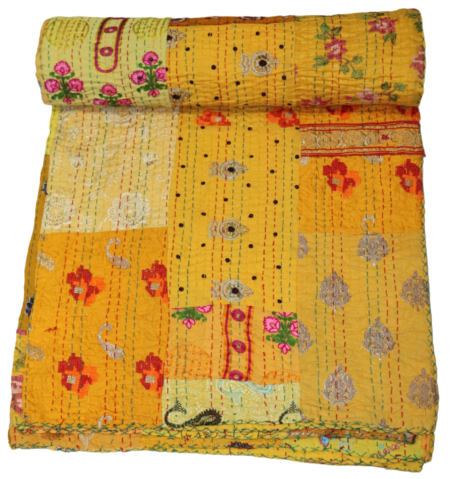 Indian Handwoven Patchwork Vintage Cotton Kantha Quilt ,Bedspread ,Throw Blanket gallery