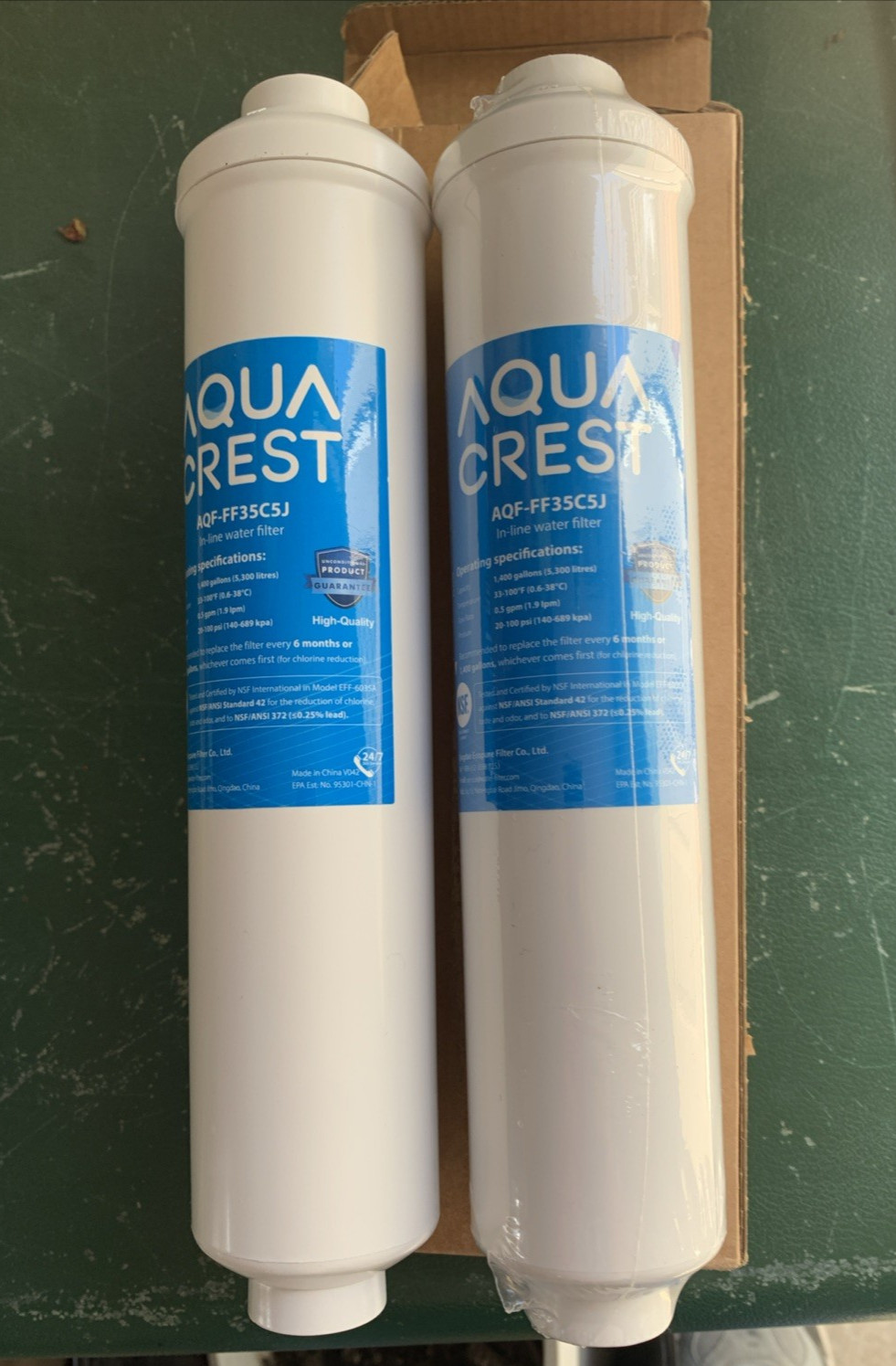 2 Genuine AQUA CREST Inline Under Sink Water Filters AQF-FF35C5J in Box gallery