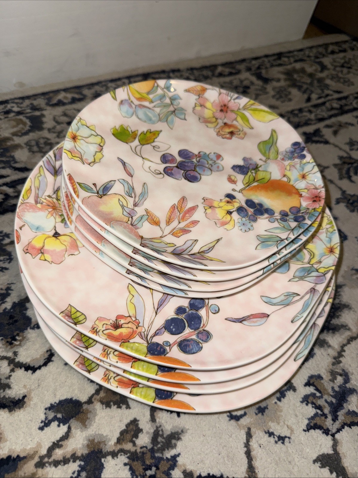 Set 8 Grace Teaware Colorful Garden Floral Fruits Dinner Salad Plates Pink ~New~ gallery