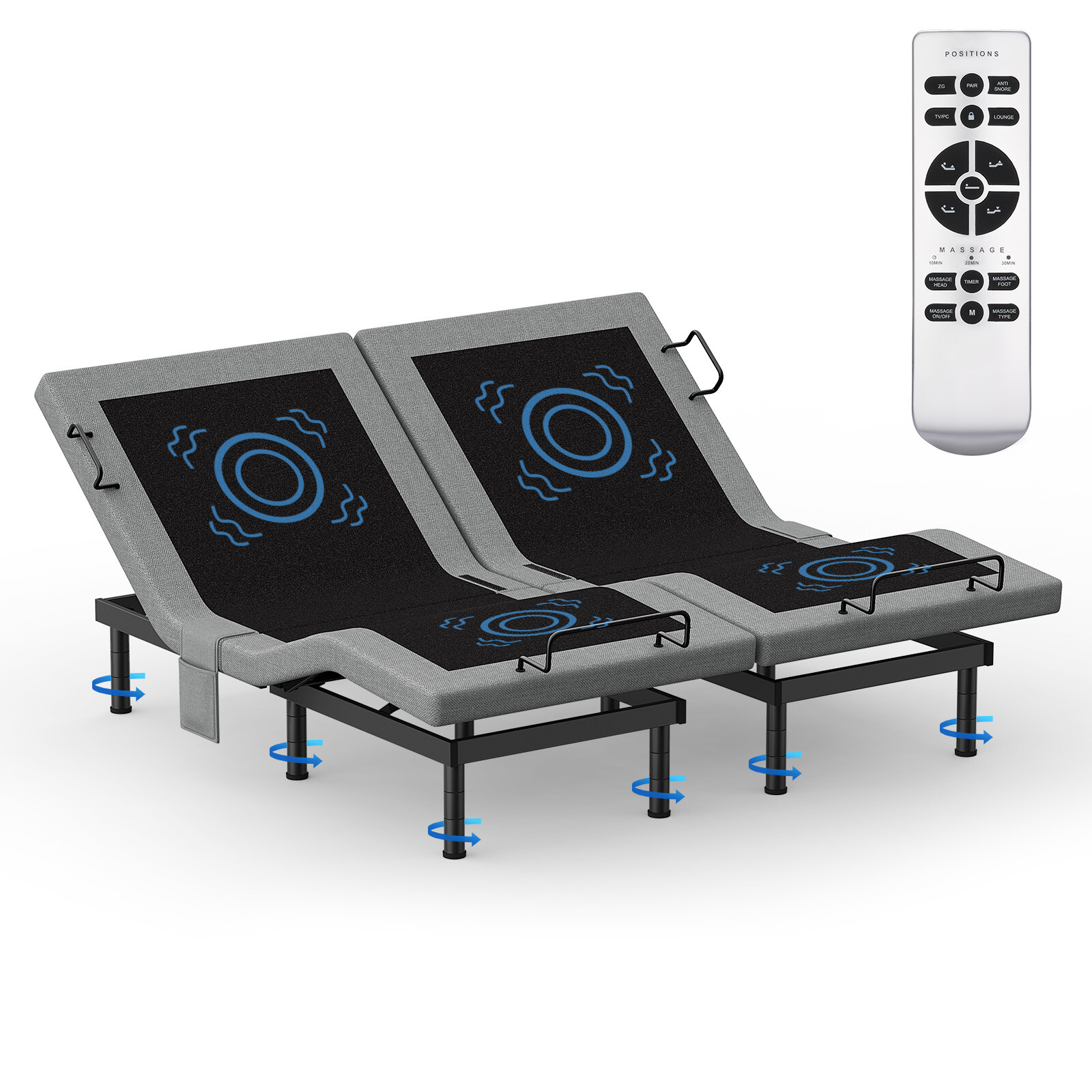 Advanced Adjustable Bed Frame Base With Massage Backlit Remote Dual Quiet Motor gallery