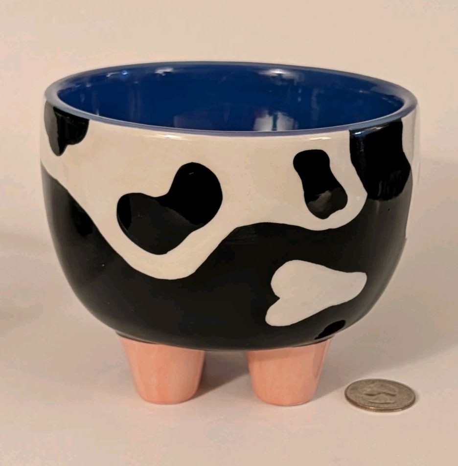 Ben & Jerry's Ice Cream Ceramic Pottery Bowl "Udderly Delicious" Cow Print NEW gallery