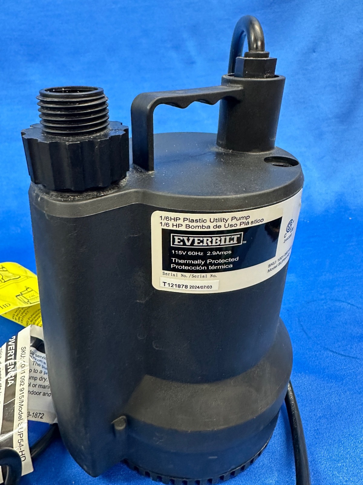 Everbilt SUP54‑HD 1/6 HP Plastic Submersible Utility Pump - Used, Good Condition gallery