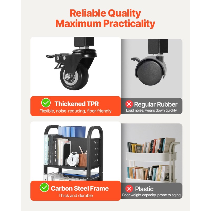 2-Tier Rolling Book Cart Double Sided L-Shaped Shelves Book Truck in Black gallery