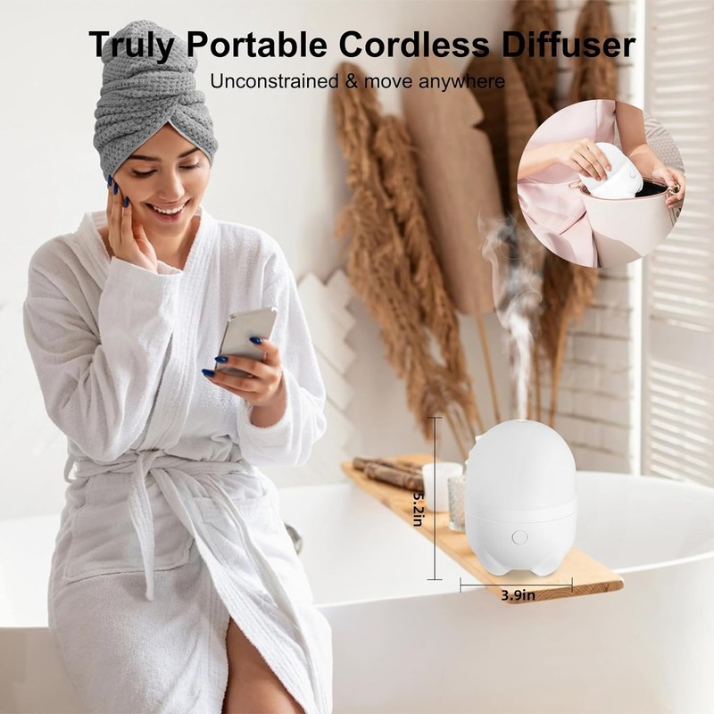 150ML Cordless Essential Oil Diffuser, Rechargeable Battery Powered White gallery