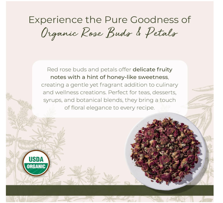 Starwest Dried Red Rose Buds & Petals Tea - Organic - Edible 1 lb. EXP. 11/2027 gallery
