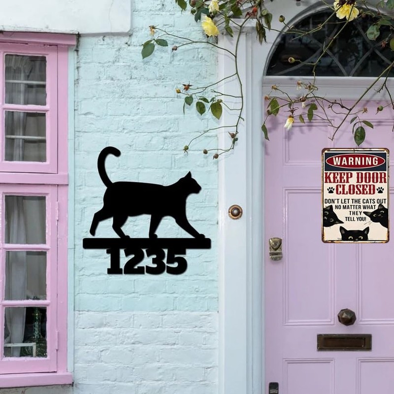 Funny Black Cat Vintage Tin Sign Keep Door Closed Sign for Home House Apartme... gallery
