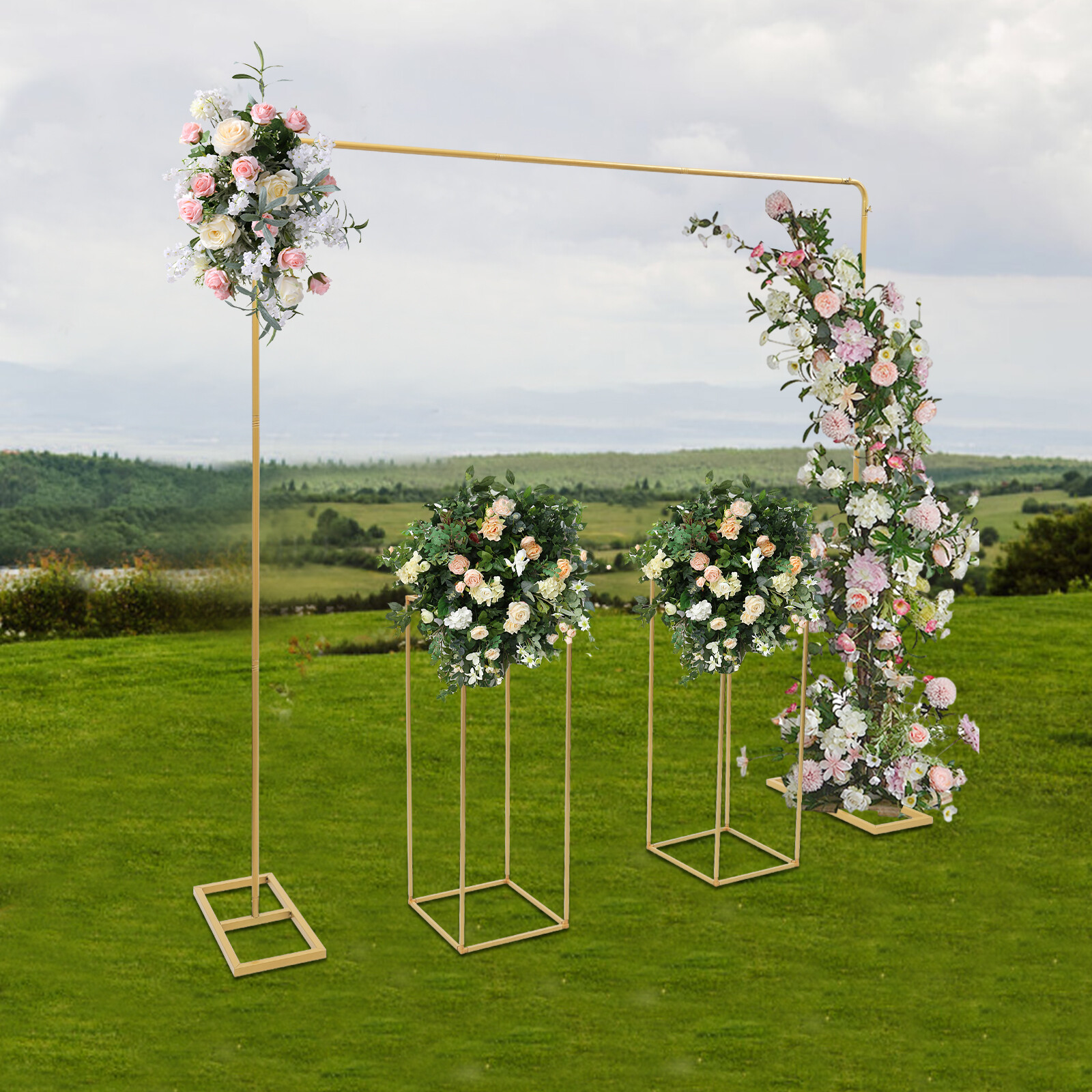 Modern Gold Metal Wedding Backdrop Stand Balloon Stand with Flower Stands gallery