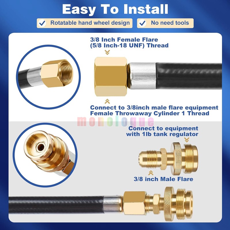 1/4" Quick Connect Hose/ Fitting, 12 Ft Propane Quick Connect Hose for RV to Gas gallery