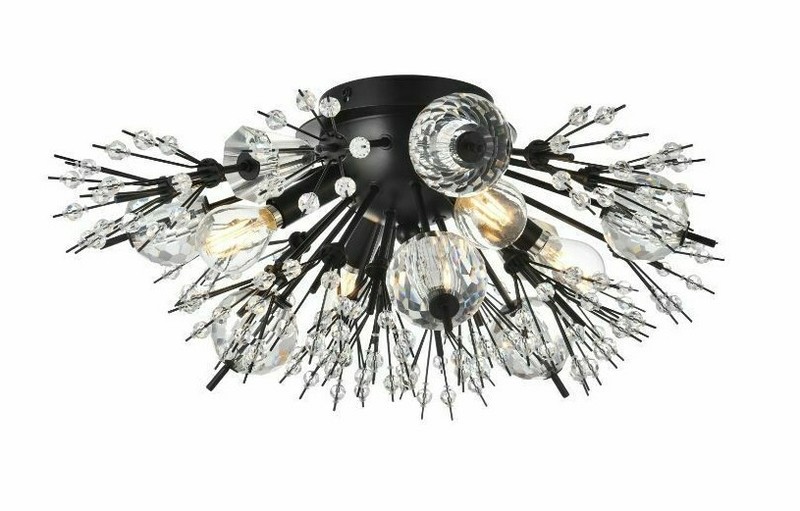 Flush Mount Black Light Fixture Sputnik Crystal and Glass Bathroom or Bedroom gallery
