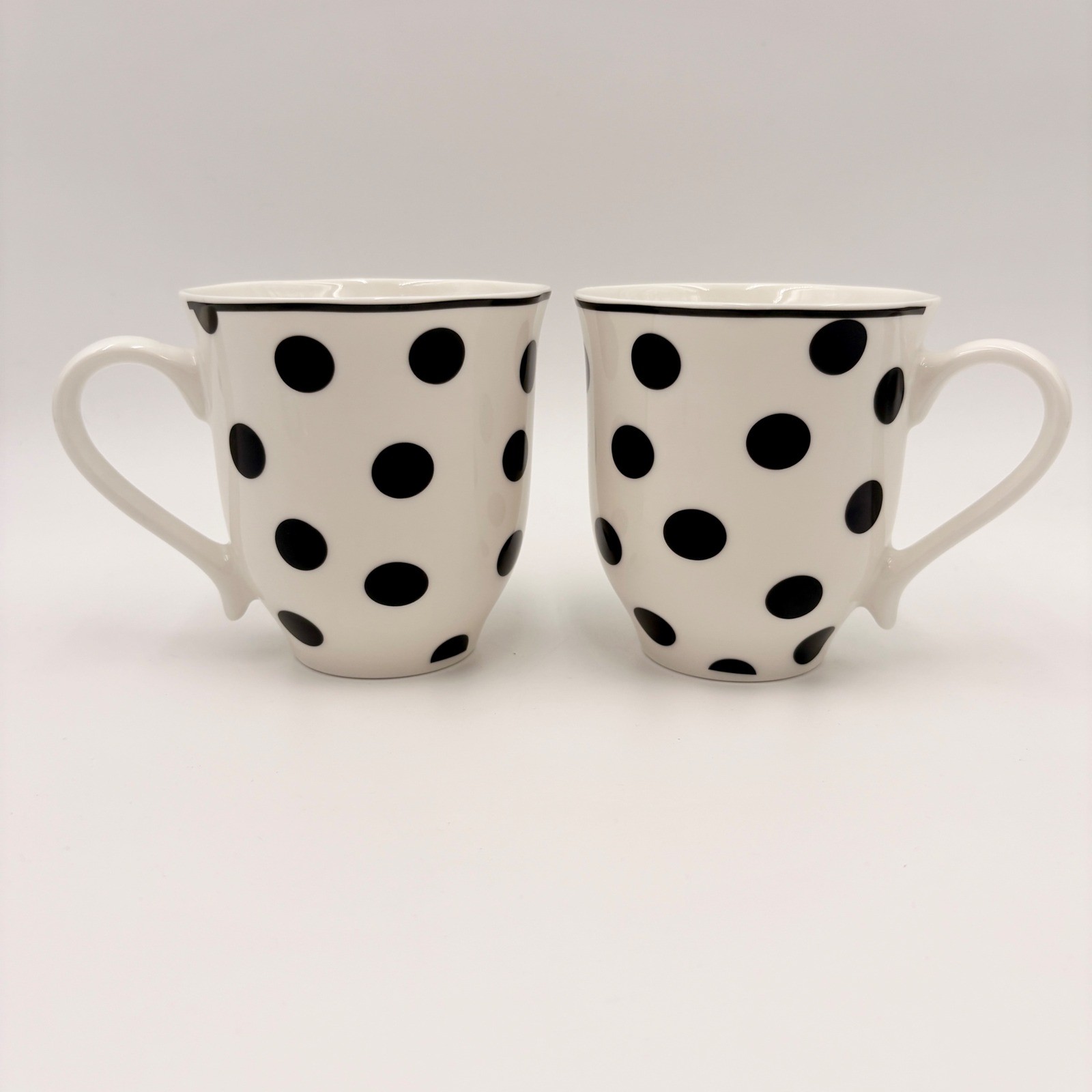 Camila Fine Tableware Polka Dot Mug Set White Black Ceramic 4 Inch 2 Piece gallery