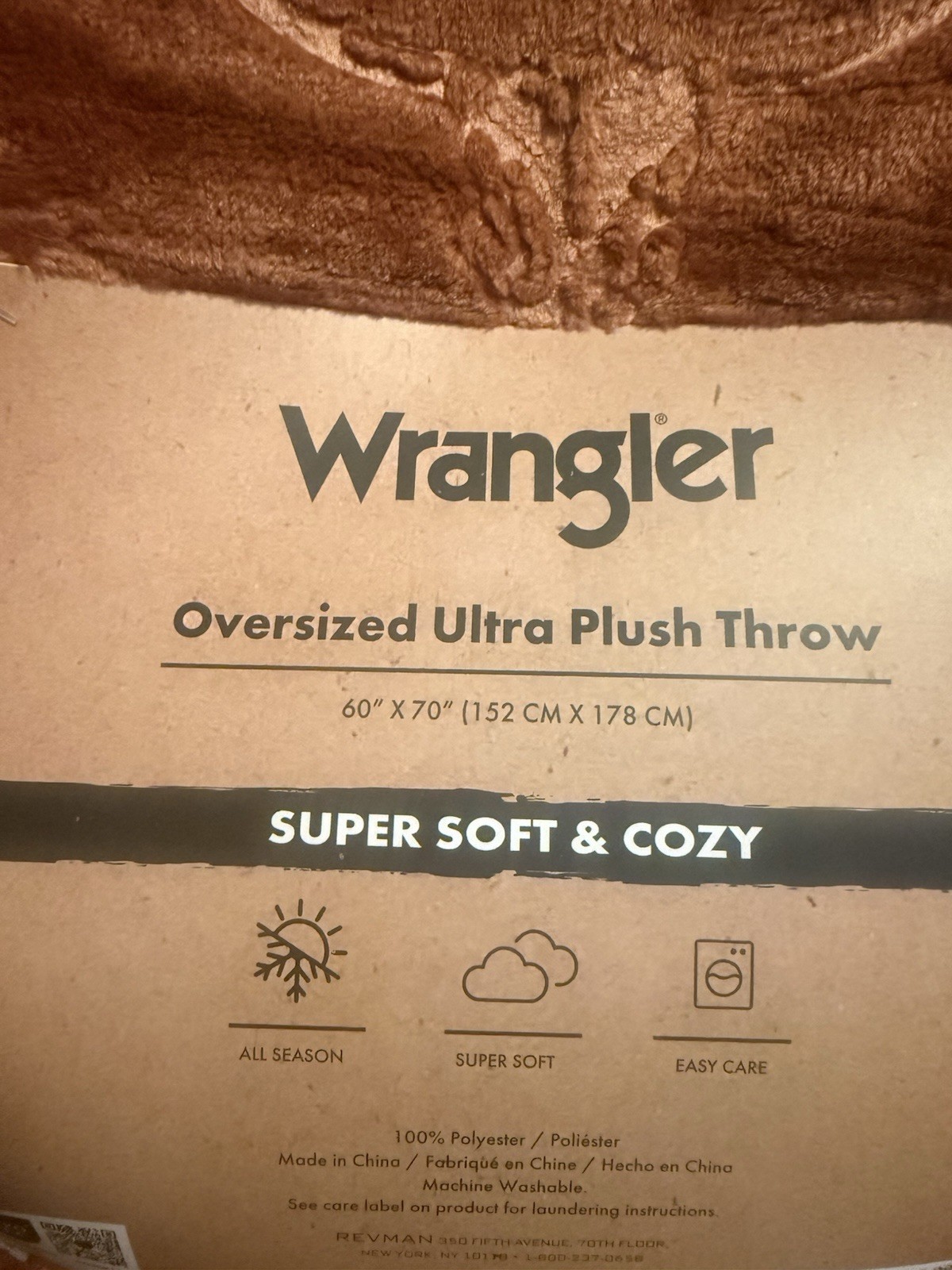 Wrangler Ultra Soft Plush Copper Colored Throw Blanket 60" x 70" Bull Skull NWT gallery