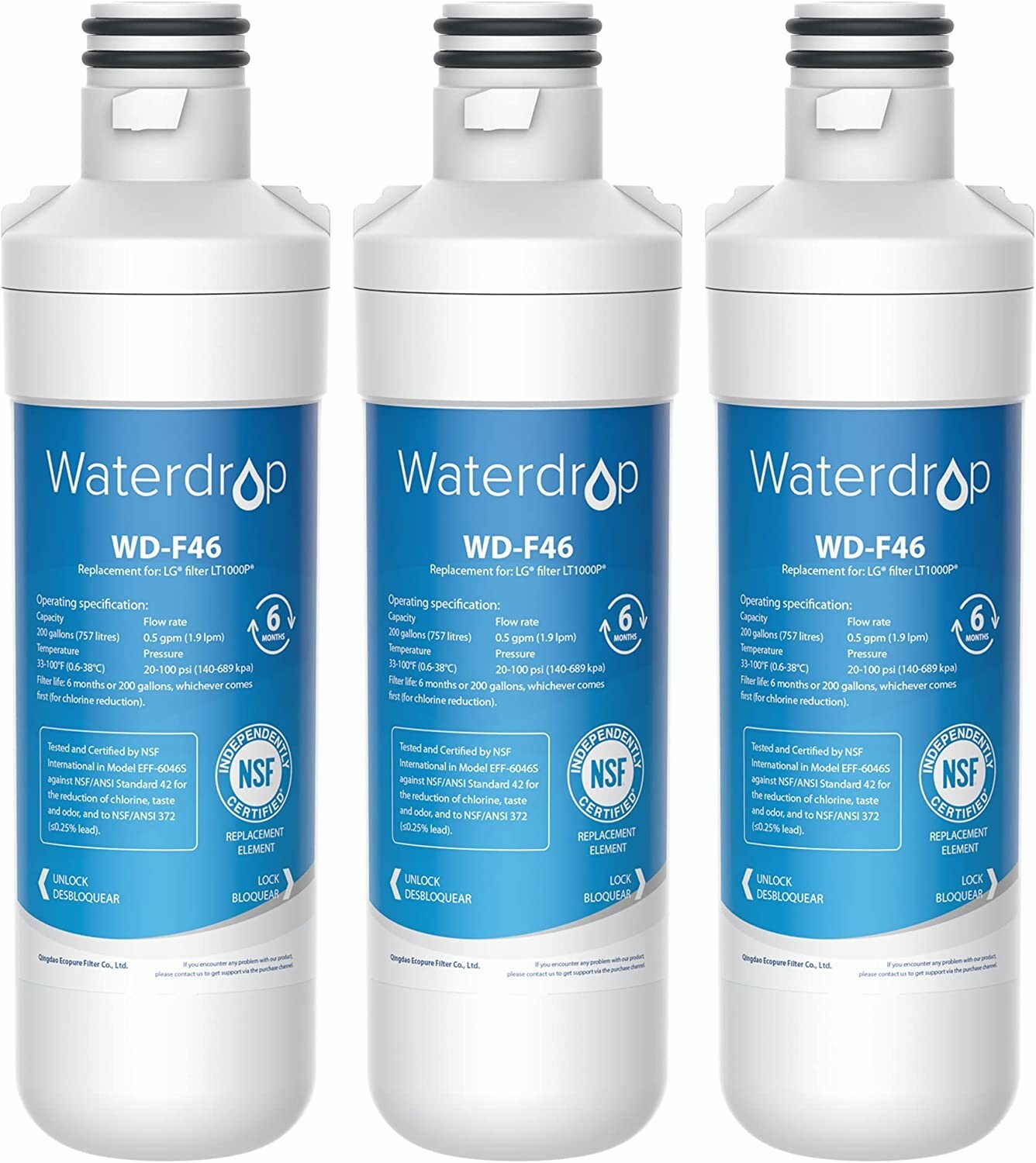 Waterdrop Replacement for LG® LT1000P® ADQ747935 Refrigerator Water Filter (3) gallery