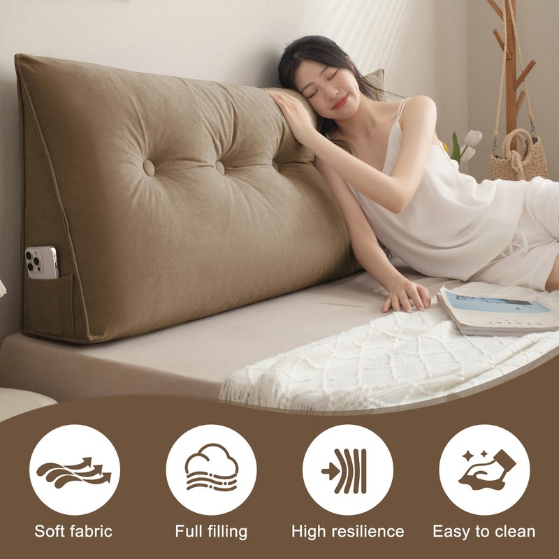 Triangle Headboard Pillow Soft Chenille Bed Wedge Lumbar Support Reading Cushion gallery