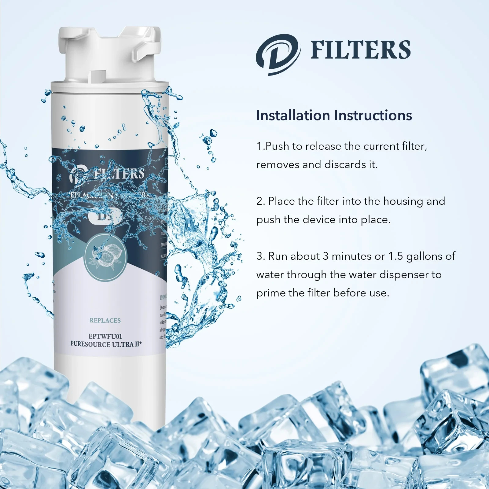 3 PACK NEW Frigidaire EPTWFU01 Pure Source Ultra II Refrigerator Water Filter gallery