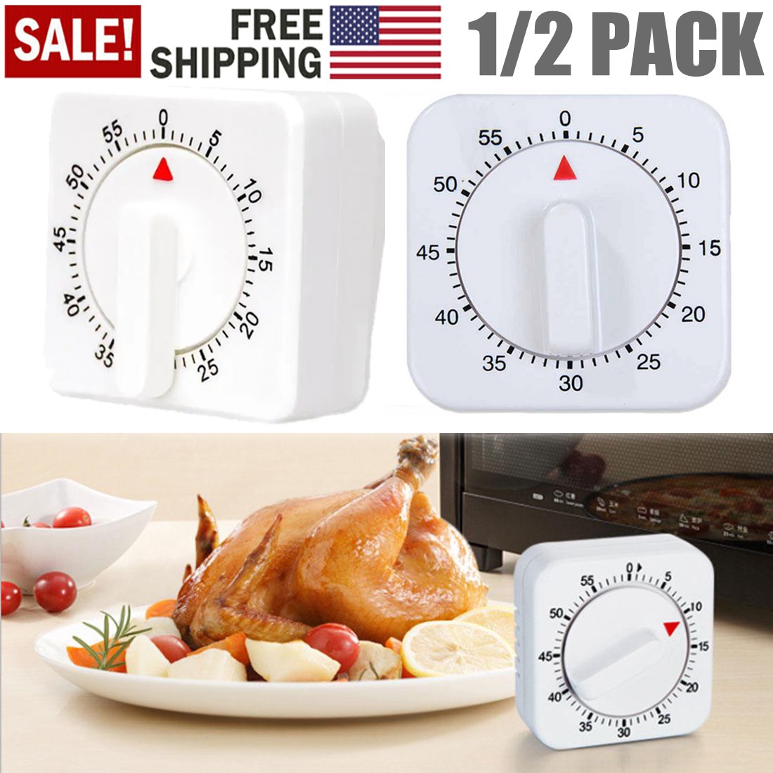 2*Square 60 Minute Mechanical Kitchen Timer,Egg Kitchen Cooking Timer Countdown gallery