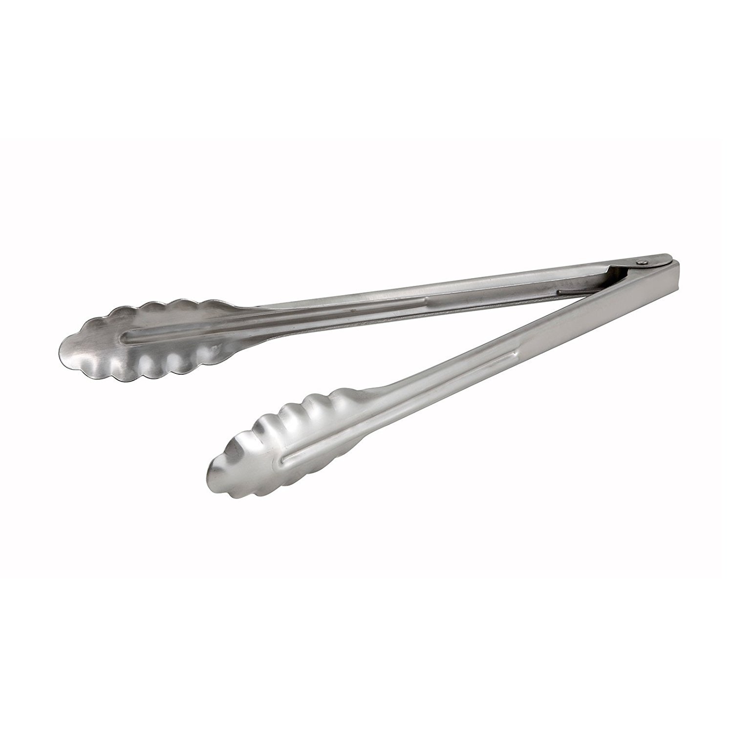 Winco Stainless Steel Scalloped Utility Tongs, 12", Silver | 1/Each gallery