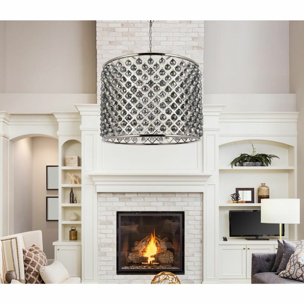 Large Chandelier Ceiling Light Fixture Silver Crystal Balls Polished Nickel 35"