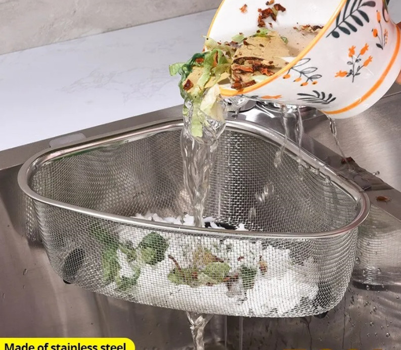 1pc Stainless Steel Triangle Sink Drain Basket Residue Filter Organizer - NEW gallery