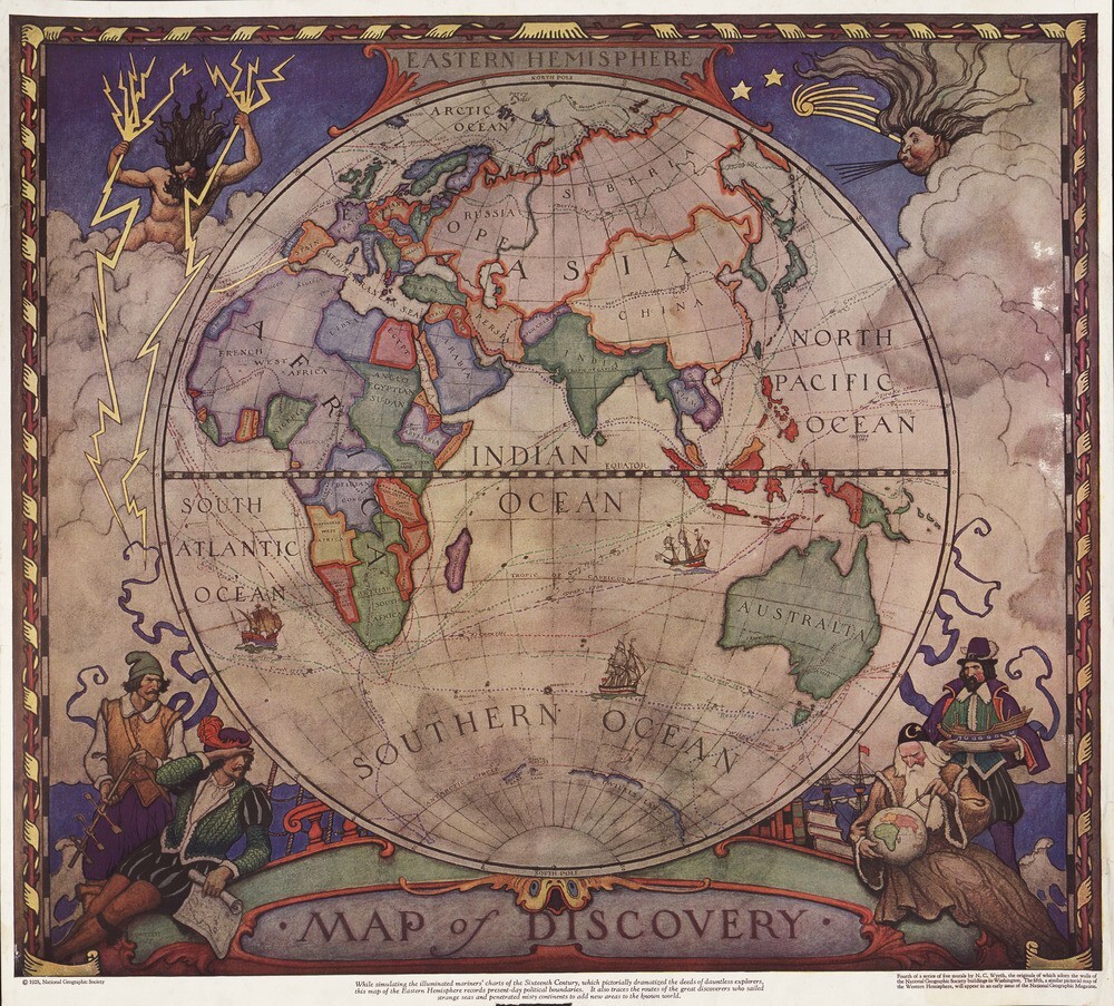 N.C. Wyeth – Eastern Hemisphere Map of Discovery – Vintage Art 1930s gallery
