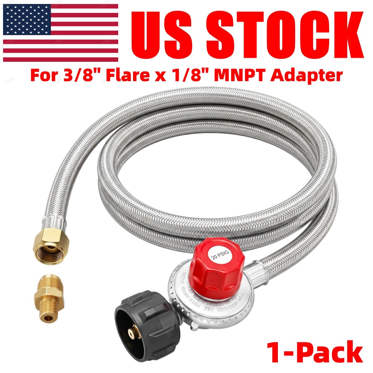 GASPRO 5FT High Pressure Propane Regulator with 3/8" Flare x 1/8" MNPT Adapter gallery