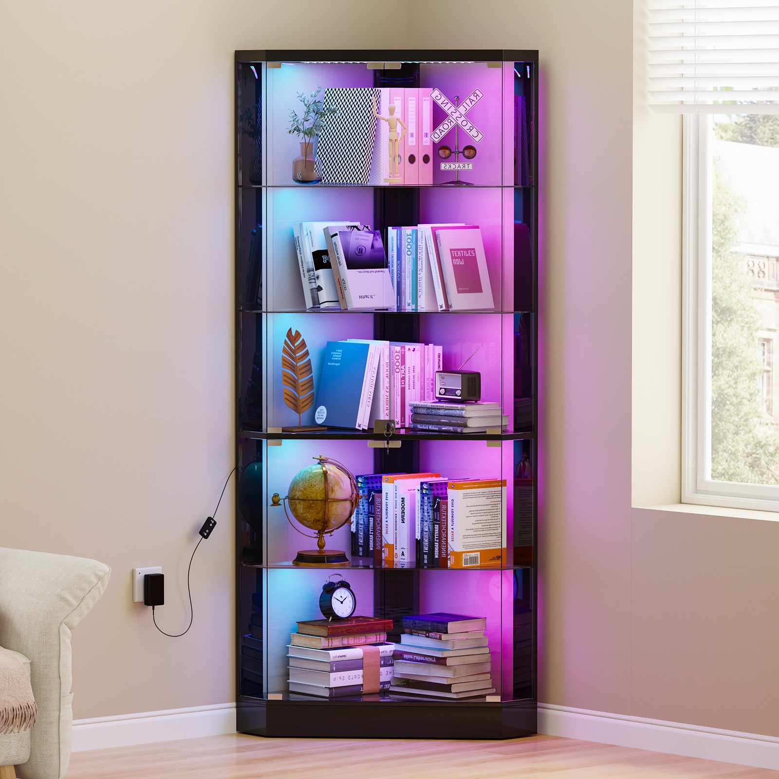 Corner Display Cabinet with RGB Lights, 5-Tiers Display Cases for Collectibles gallery
