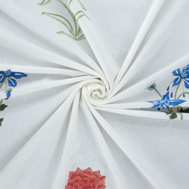 White & Blue, Floral Block Printed Table Cover, Rectangular Christmas Tablecloth gallery