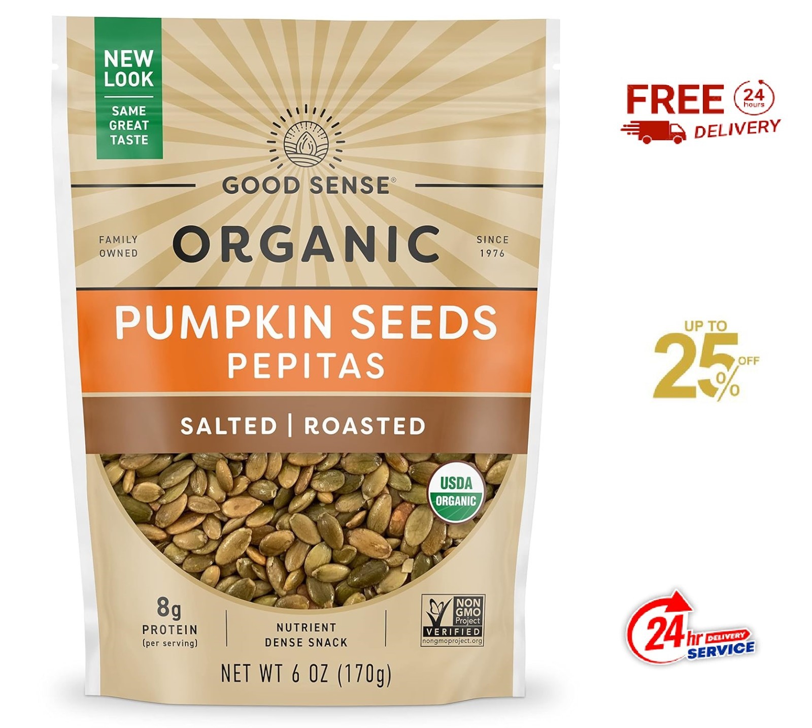 Organic Roasted Salted Pumpkin Seeds Pepitas 6 Ounce Healthy Snack Pack gallery