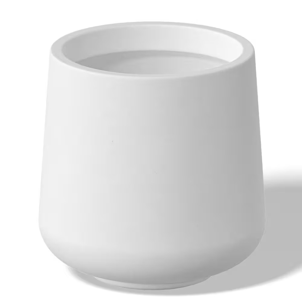 13.5 In. Medium Crisp White(Enhanced Core) Concrete round Planter / Pot with Dra gallery