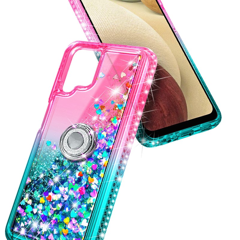 For Samsung Galaxy A12 Case Bling Liquid Glitter w/ Tempered Glass & Lanyard gallery