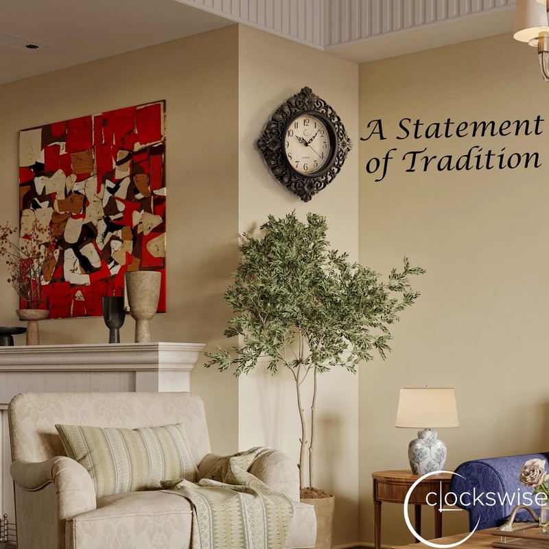 New Clockswise Classic Round Decorative Hanging Wall Clock with Scroll Frame gallery