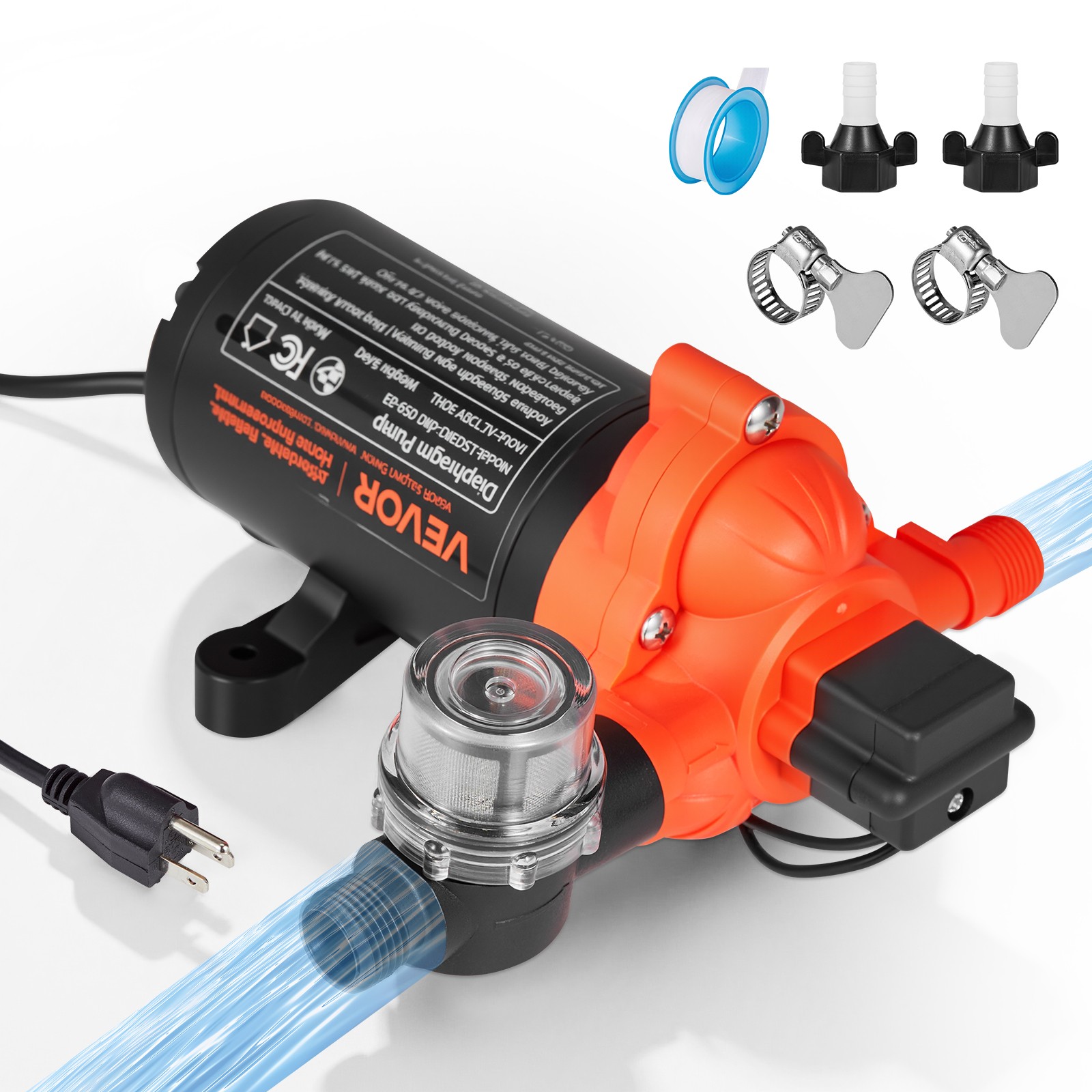 VEVOR Water Pressure Pump 110V AC 4 GPM 3-Chamber Electric Diaphragm Pump 45 PSI gallery