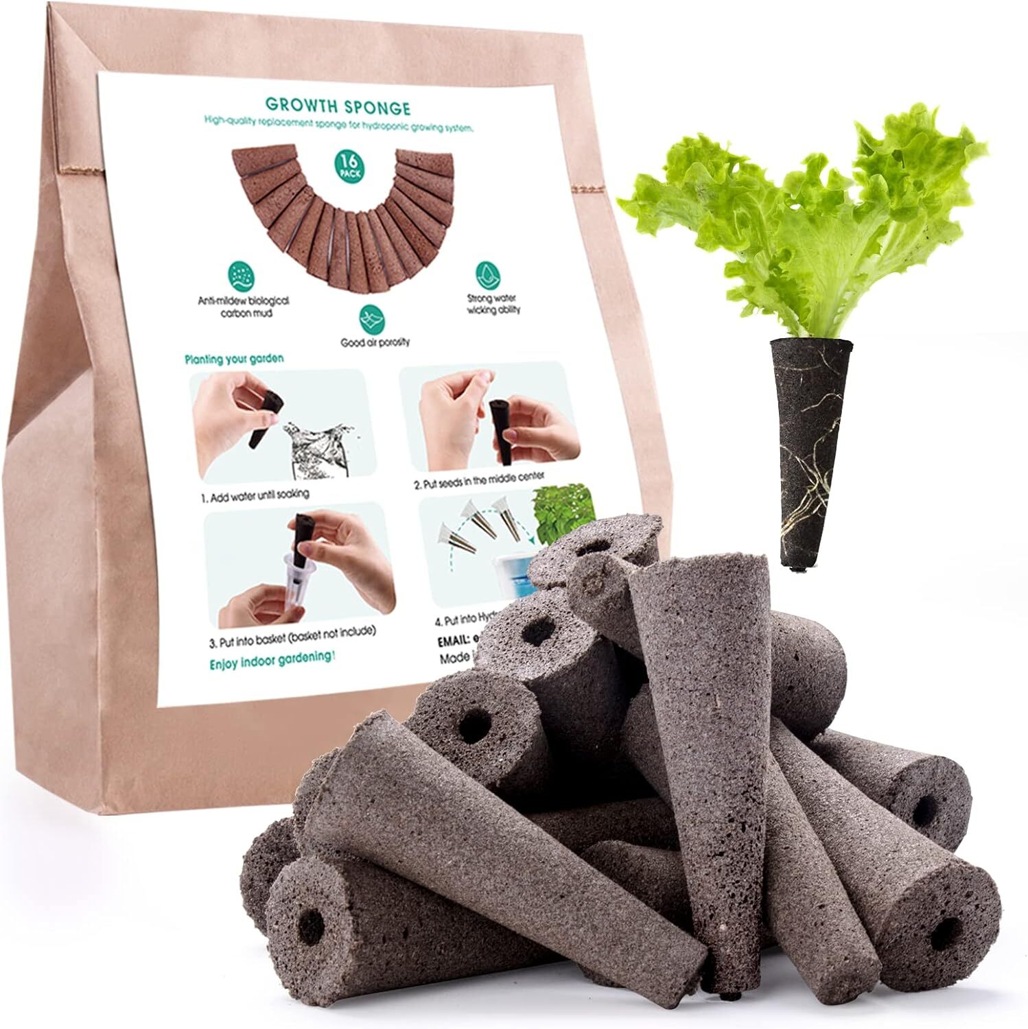 Grow Sponge Hydroponics Replacement Seed Starter Pods Plug Root Growth Kit gallery