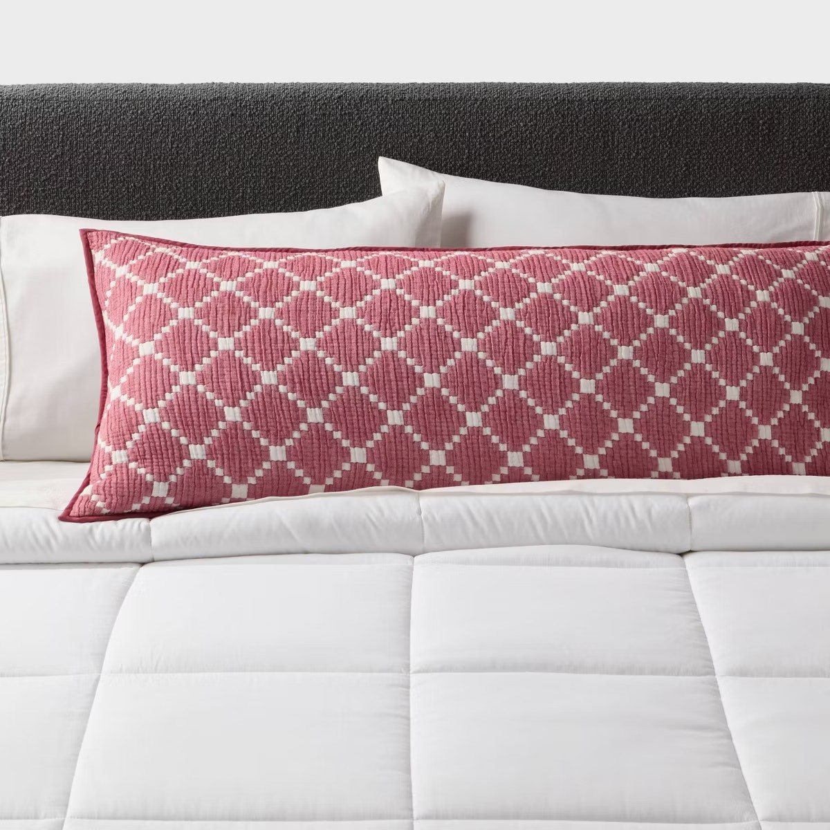 Threshold Body Pillow Cover Reversible Matelasse Red Lattice Americana NEW gallery