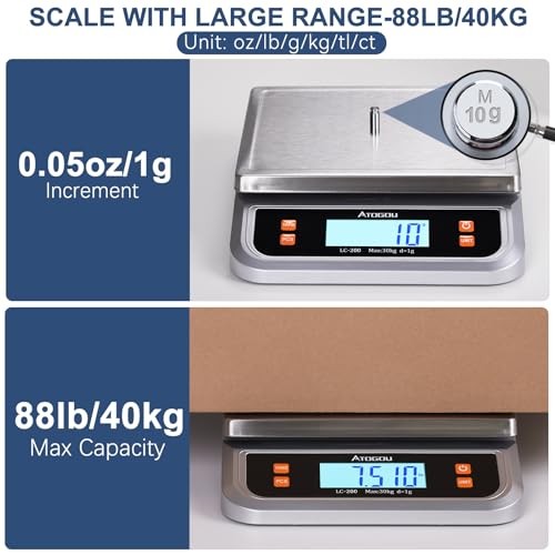 88lb Food Scale, Commercial Kitchen Scale Plug-in Usable Silver 88 lb (40 kg) gallery