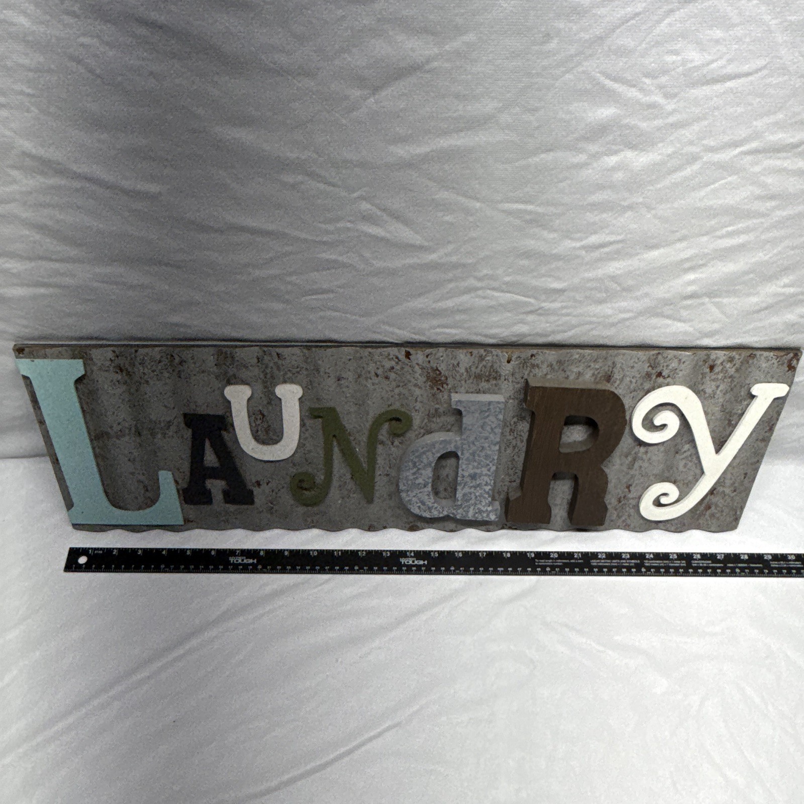 Laundry Decorative Wood Wall Sign Farmhouse Gray/Multicolor Letters 31x6 in gallery