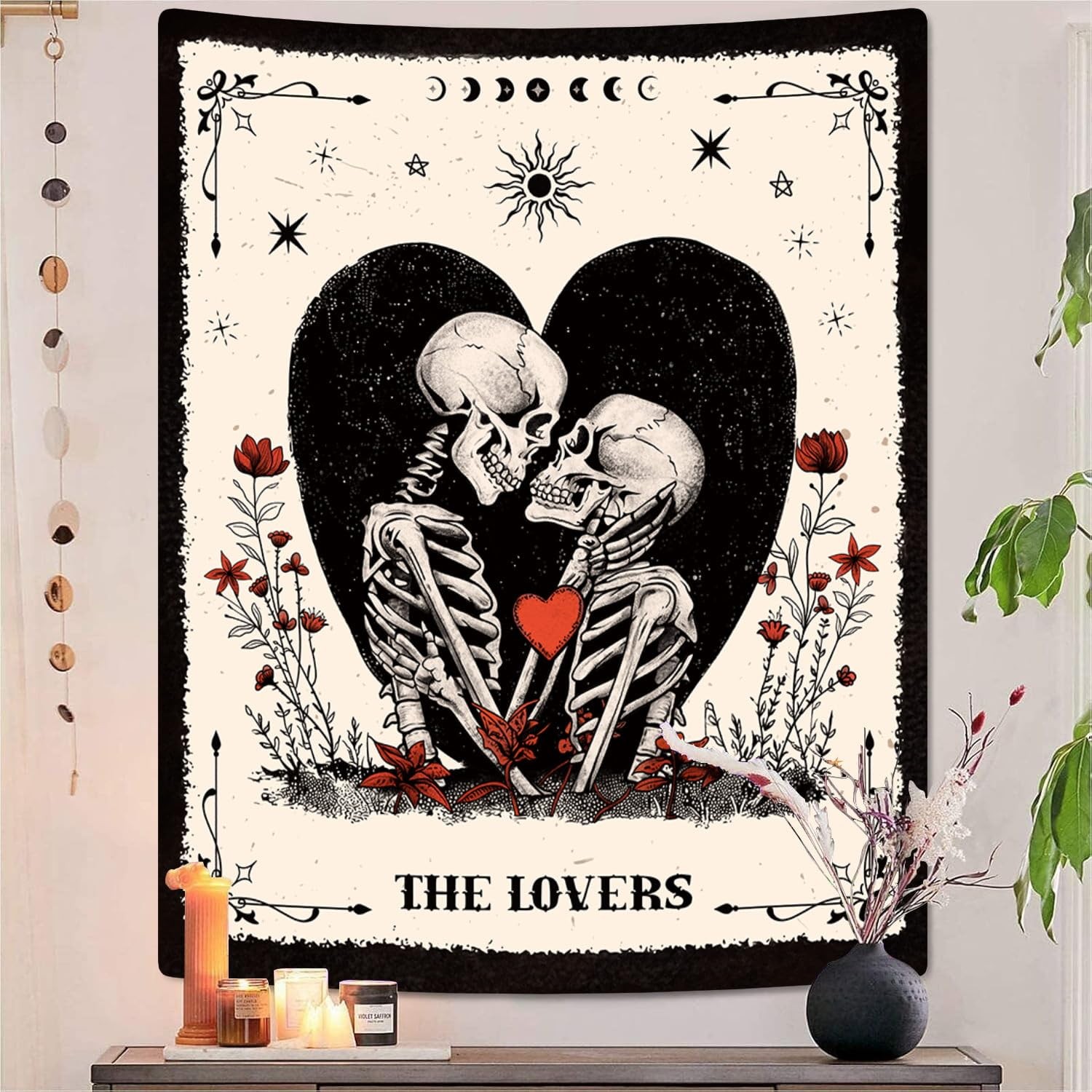 The Lovers Skull Tapestry Wall Hanging Black and White Skeleton Tapestries Ver gallery