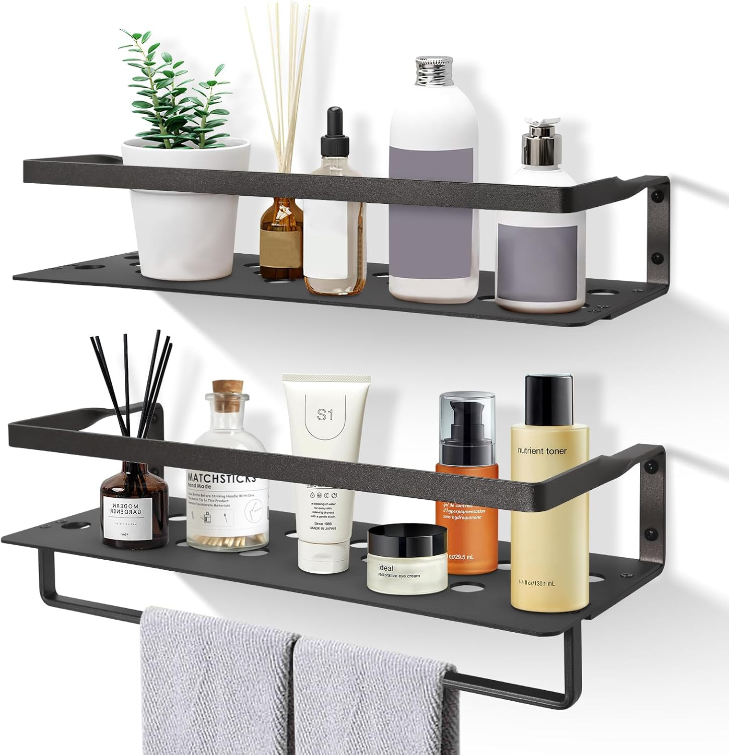 2PCS Floating Shelves Spice Rack Wall Mounted Storage With Towel Bar Kitchen gallery