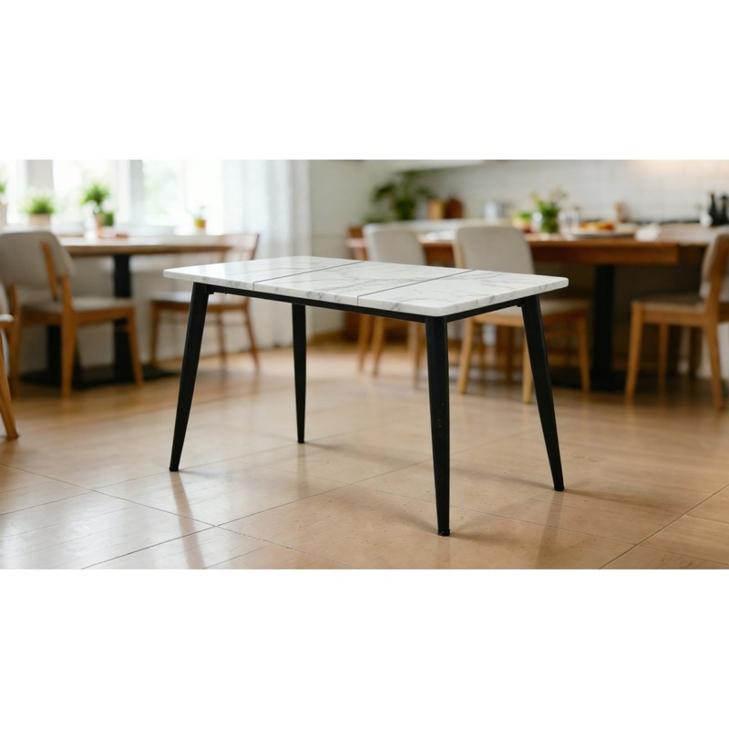 Rectangular Wooden Dining Table White Wood Metal Frame 4 6 Seater Space Saving gallery