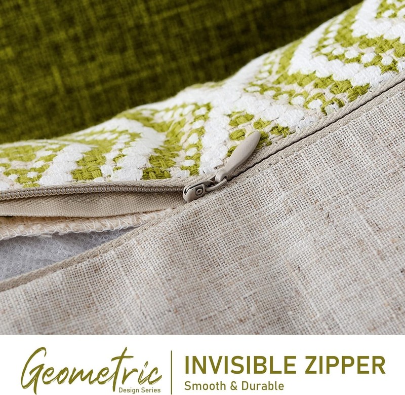 HPUK Decorative Throw Pillow Covers Set of 4 Geometric Design Linen 8"x18" Green gallery