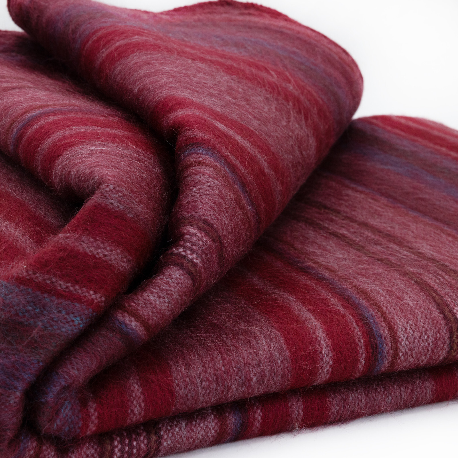 LUXURIOUS STRIPED ALPACA WOOL BLEND BLANKET 96x67 IN BURGUNDY & PURPLE TONES gallery