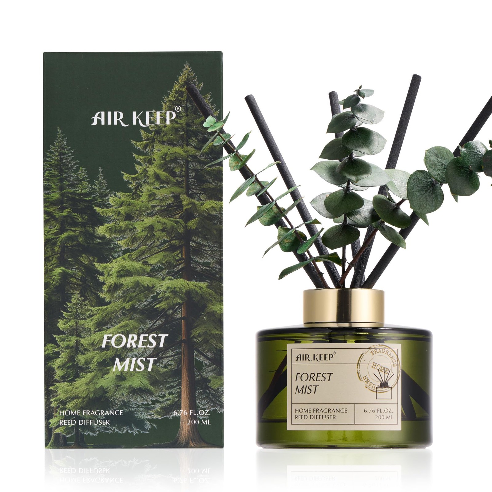 Reed Diffuser Set with 6.76 fl oz Forest Mist Scent Essential Oils and 3 Leav... gallery