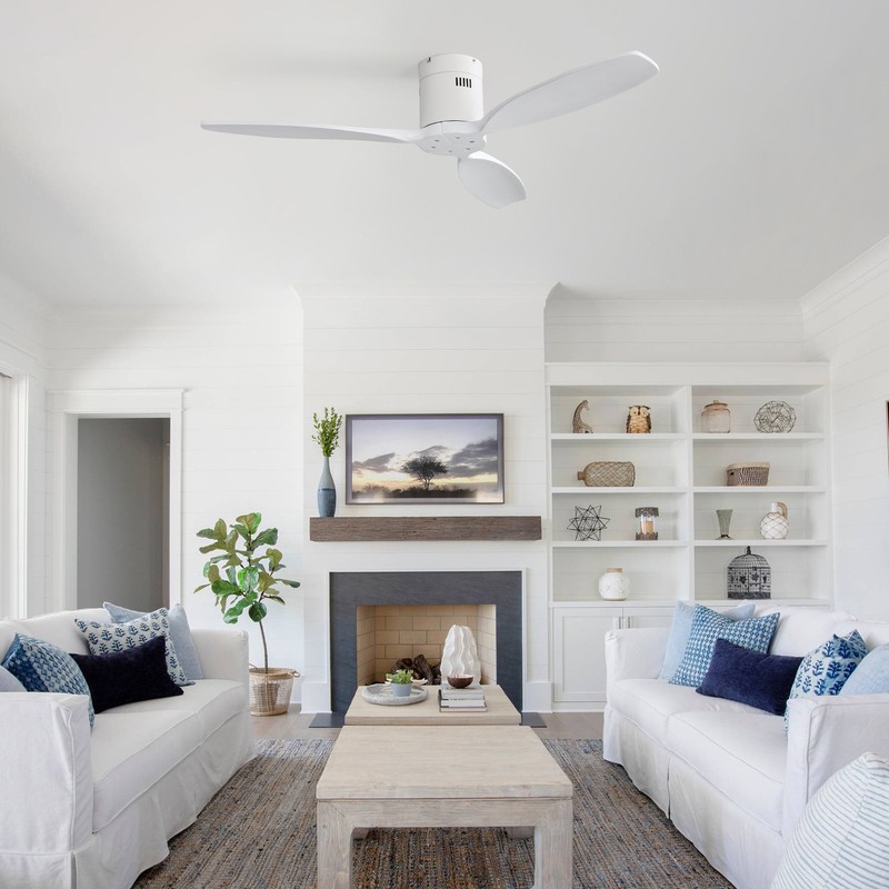Sofucor 52-inch,Ceiling Fan,No Light & White+Solid Wood Blades,6 Speeds Bedroom. gallery