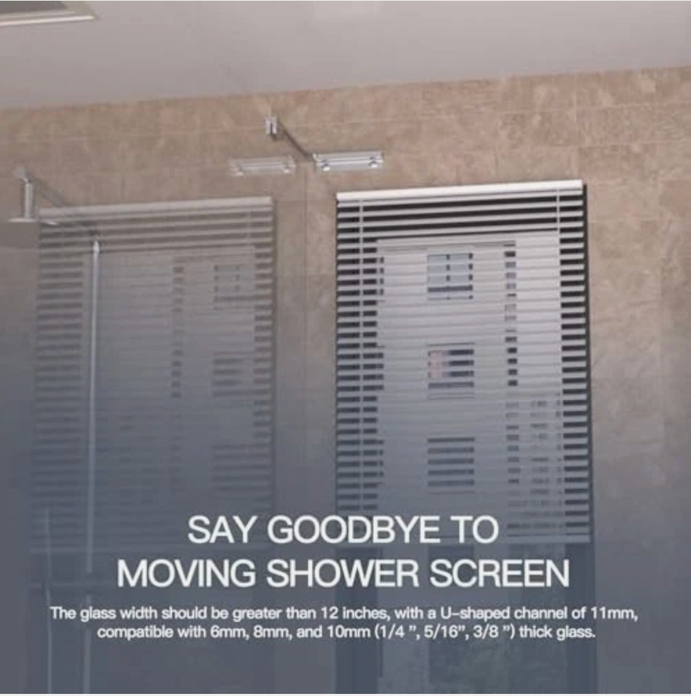 Shower Glass Support Bar, Both Sides Available, Frameless Bathroom Glass Clamp L gallery