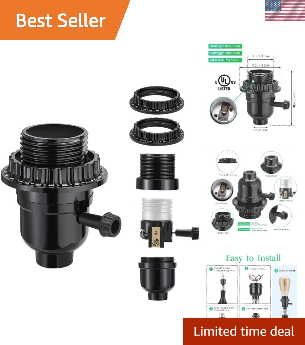 Durable Medium Base Lamp Socket with 2 Shade Rings for Easy Replacement gallery