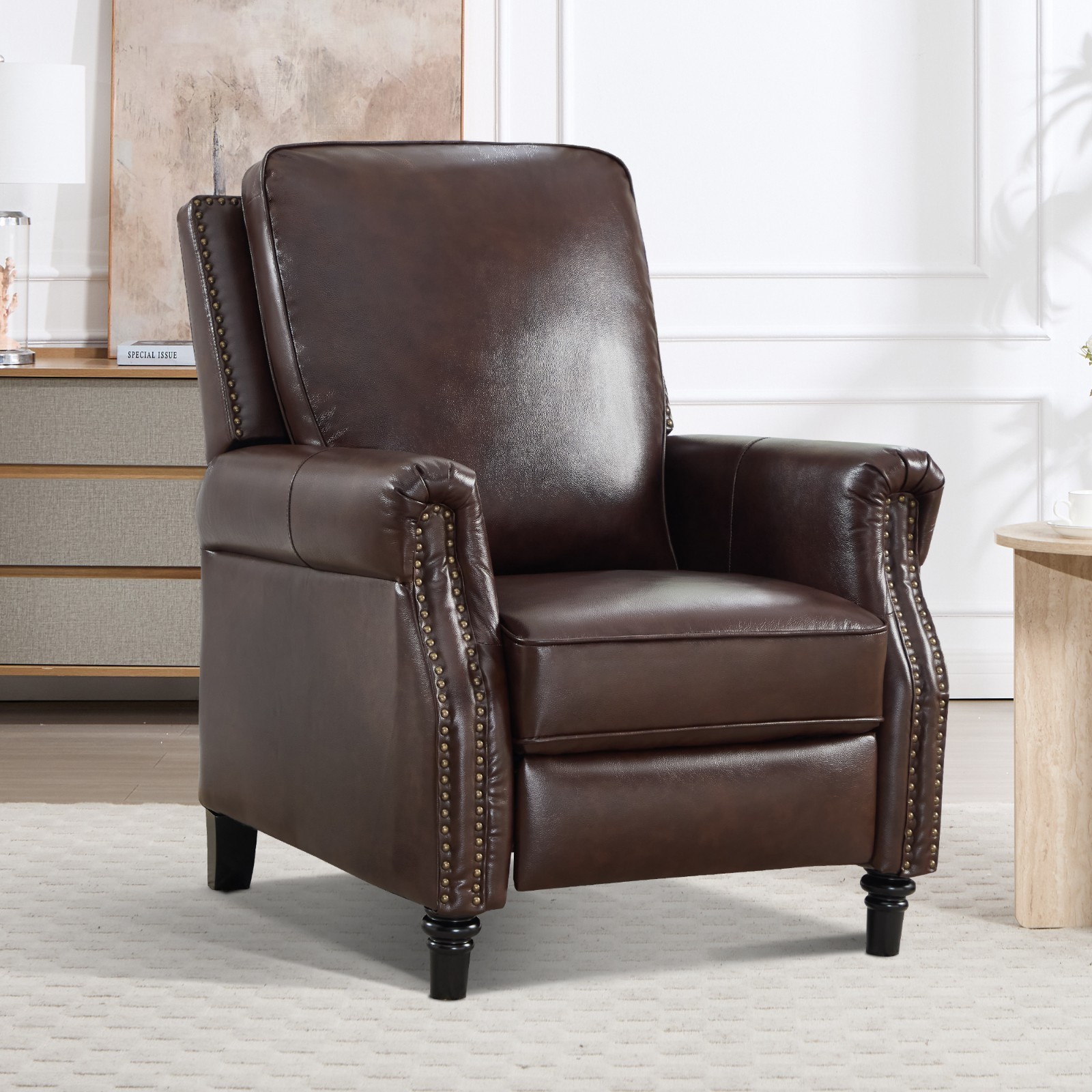 Canmov Genuine Leather Pushback Recliner Chair with Rivet Decoration,Single Sofa gallery