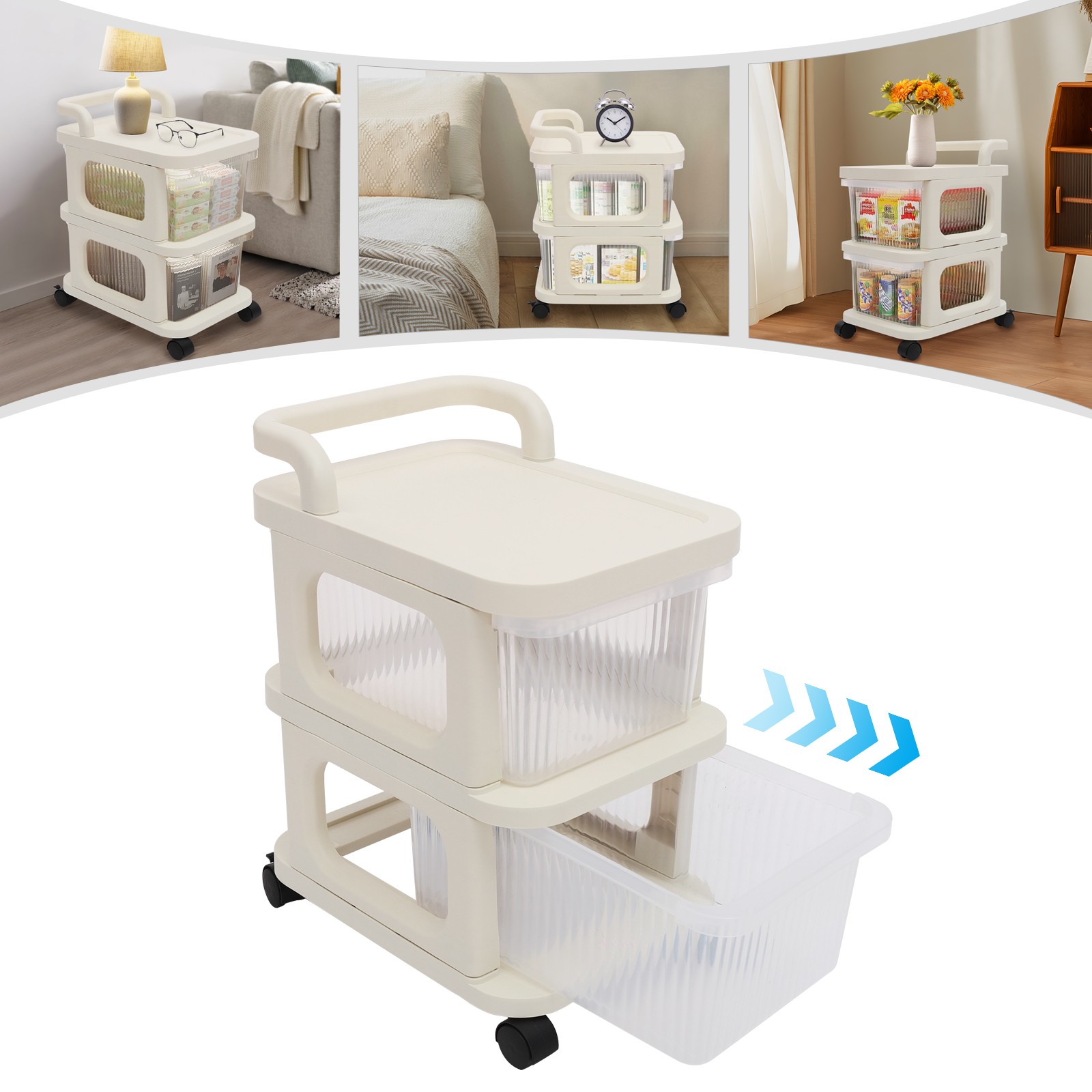 2-Drawer Plastic Rolling Storage Cart With Handle & 4 Wheels (2 Brakes) gallery