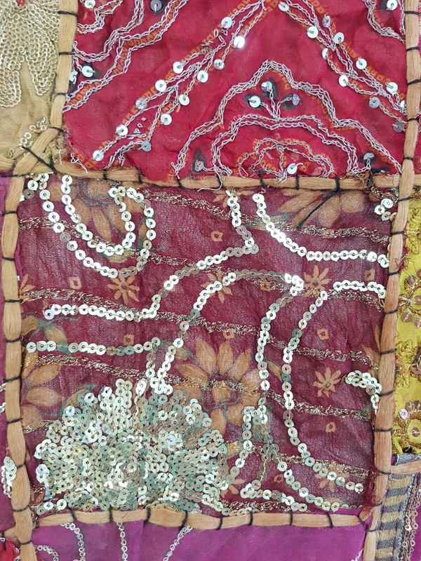Vintage Traditional Indian Patchwork Embroidered Panel 142x96cm gallery
