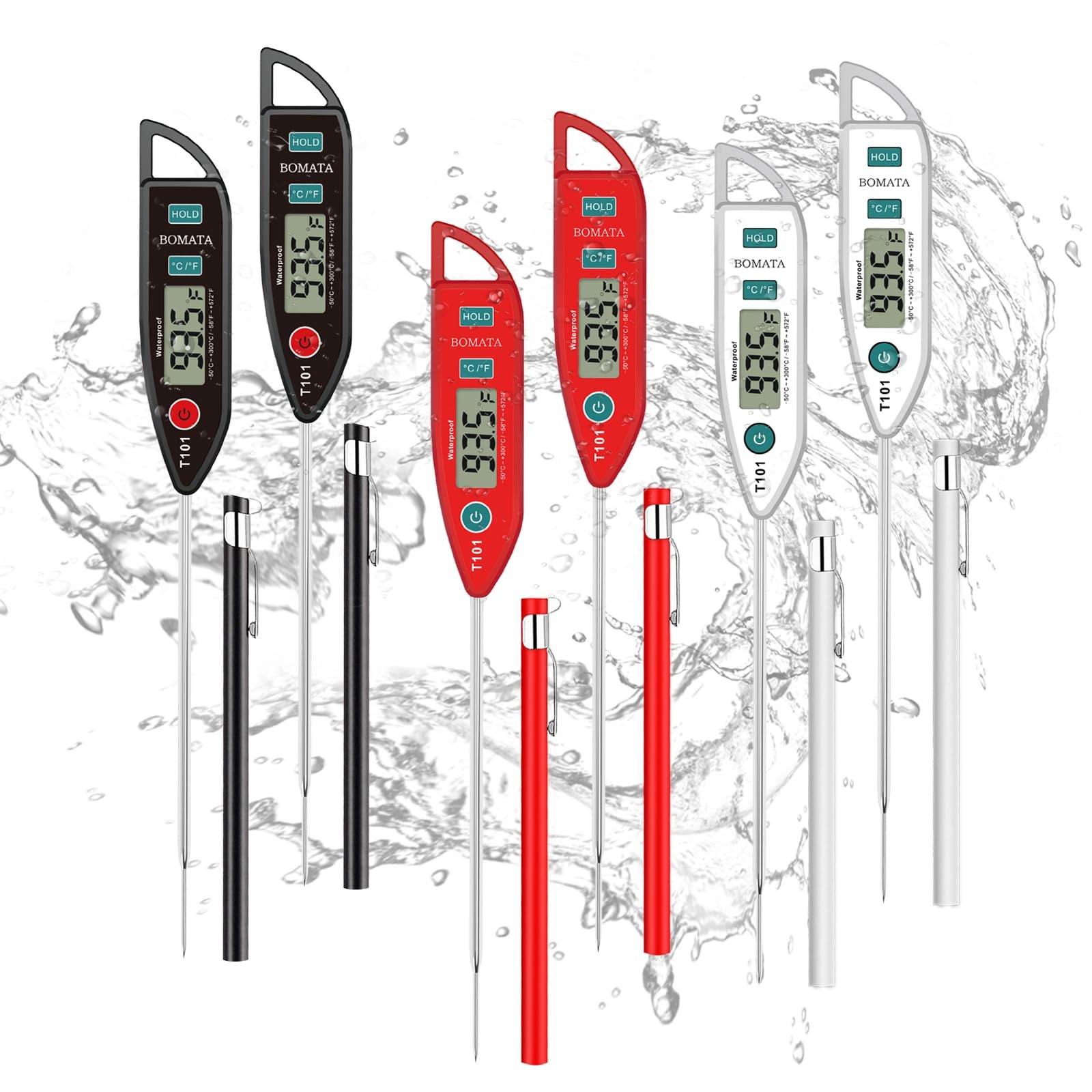 Best BOMATA 6 Pack Waterproof IPX7 Meat Thermometer Instant Read Food with Long gallery