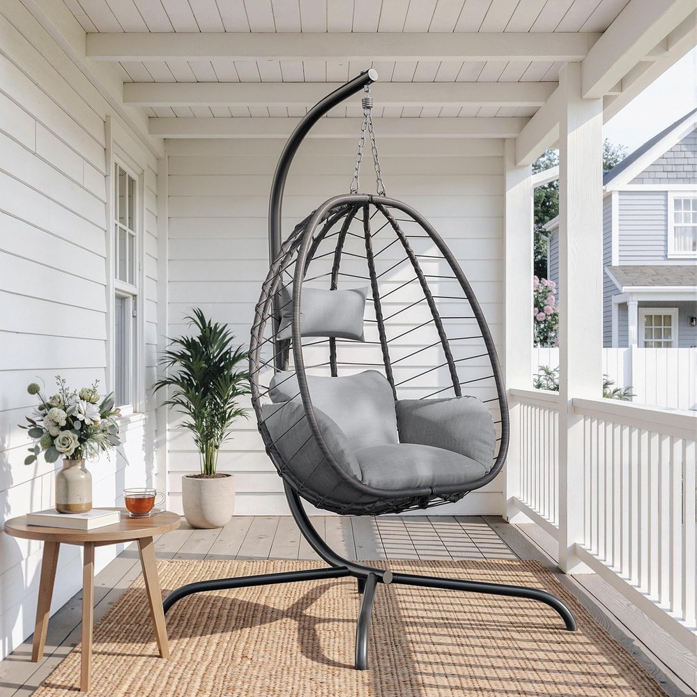 Foldable Wicker Hammock Chair, 485LBS Capacity, UV-Resistant