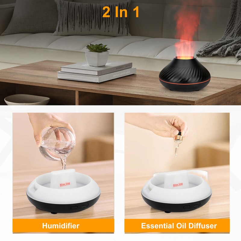Cute Aroma Volcano Fire Flame Diffuser Humidifier Aromatherapy Essential Oil USB gallery